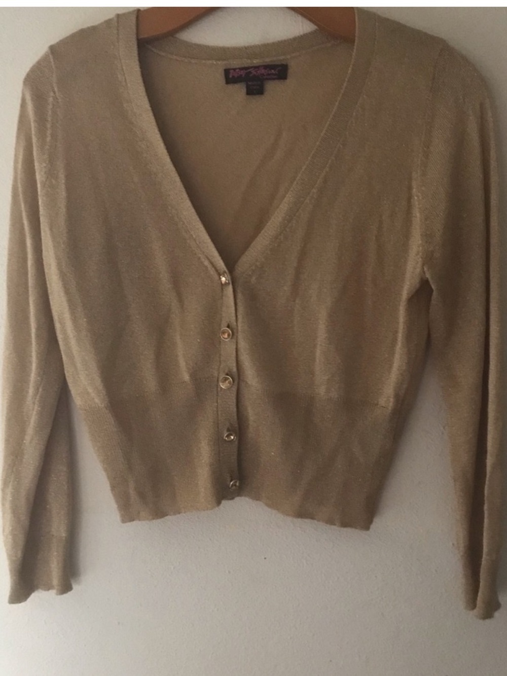 Vintage Y2K Betsey Johnson Metallic Gold V-Neck Button-Front Cardigan - Women's